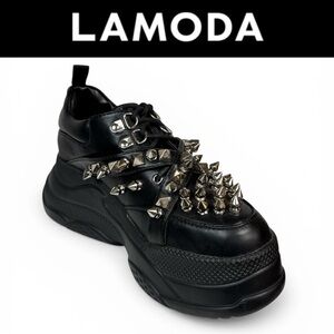 LAMODA BLACK STUDDED SPIKE PLATFORM SNEAKERS - GOTH PUNK ALT CHUNKY SNEAKERS